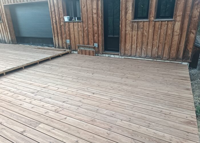 Création terrasse bois structure exotique lame pin US Cap Ferret 6