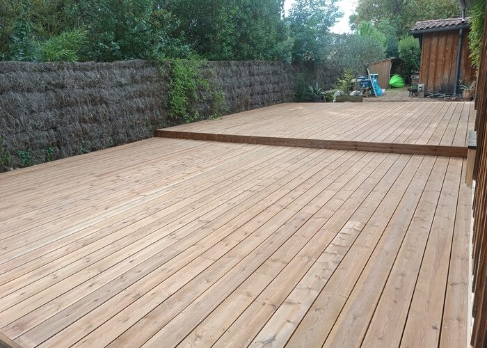 Création terrasse bois structure exotique lame pin US Cap Ferret 8