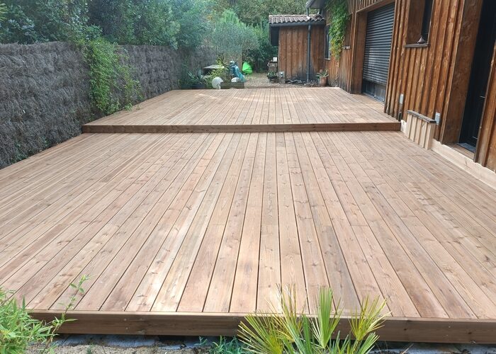 Création terrasse bois structure exotique lame pin US Cap Ferret 9