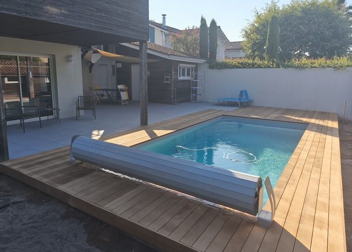 Création piscine traditionnelle maçonnée de 7.5 x 3.5 membrane armée à Andernos les bains 16