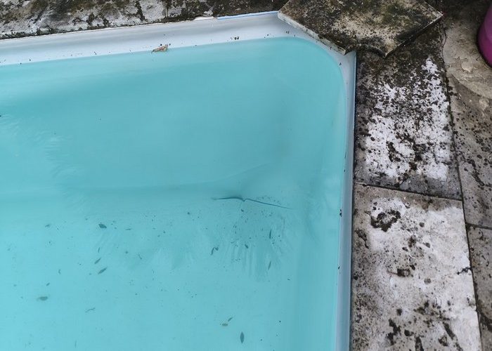 Rénovation piscine pose membrane armée Delifol 150.100 gris béton
